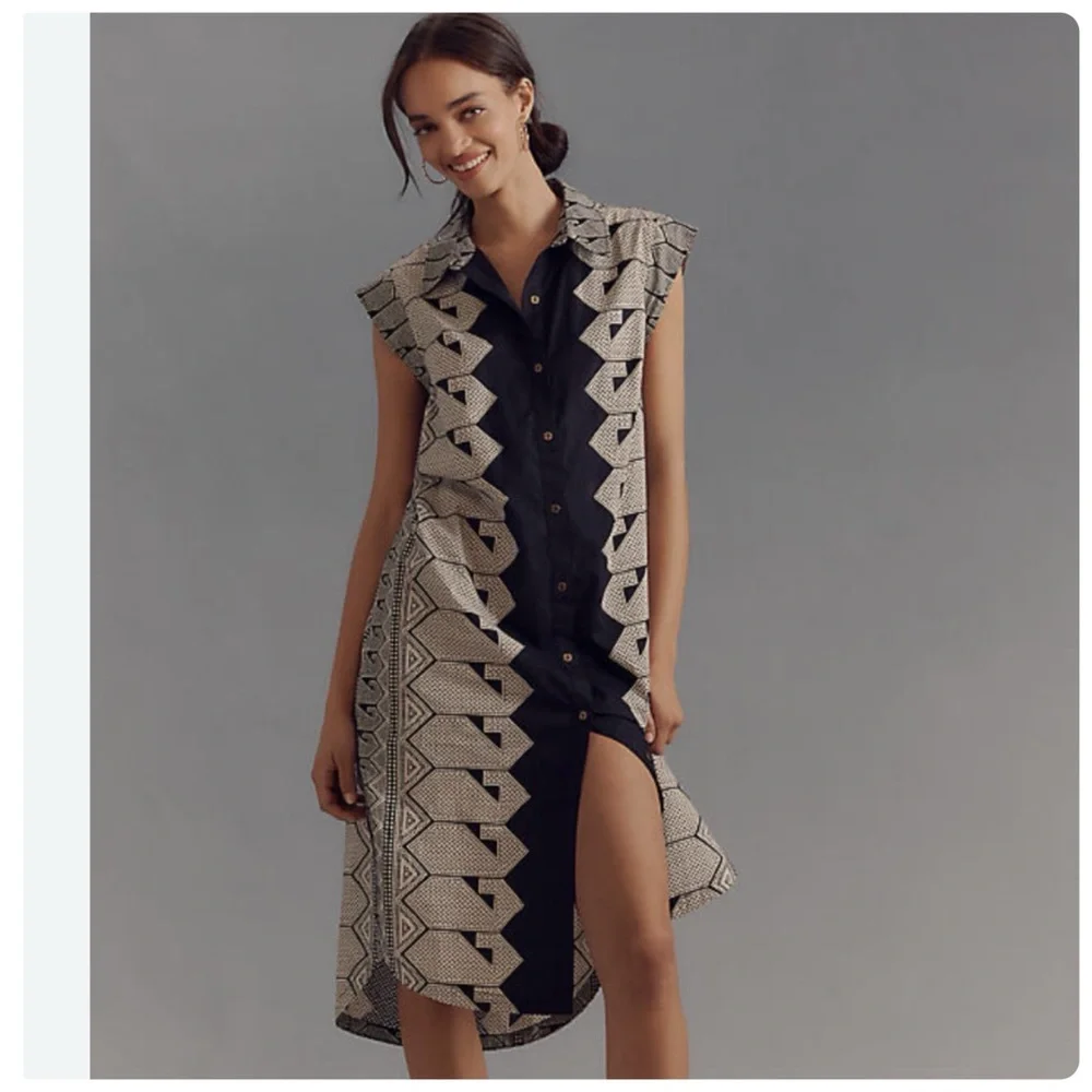 NWT Anthropologie Maeve The Lillian Button-Front Cotton Midi Dress, L - Picture 6 of 13